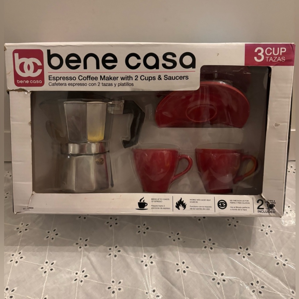 Espresso Coffee Maker Set with Red Cups
